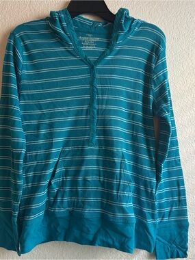Faded Glory Teal and White Striped Lightweight Hoodie XL
